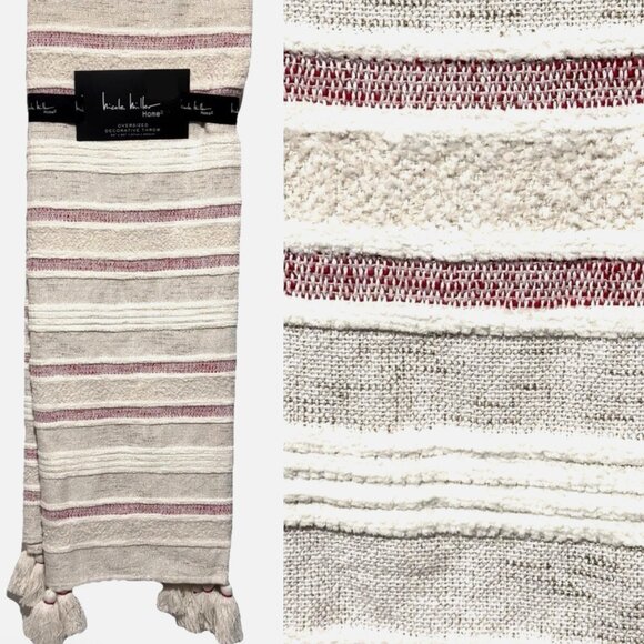 Nicole Miller Christmas Woven Texture Boho Throw Blanket Tassel Red Gold Holiday
